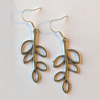 Antique Silver Hollow Cutout Leaf Branch Earrings - Image 6