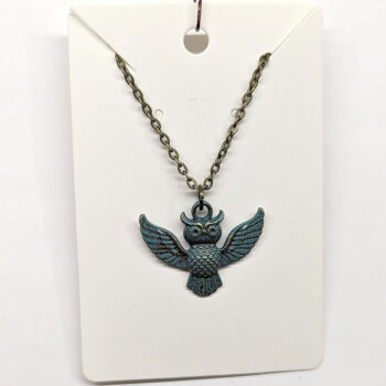 Antique Bronze Patina Flying Owl Vintage Style Necklace - Image 5