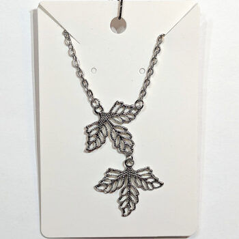 Silver Lightweight Filigree Connected Leaf Necklace - Image 3