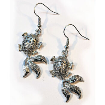 Antique Silver Goldfish Fish Vintage Style Earrings - Image 5