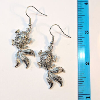 Antique Silver Goldfish Fish Vintage Style Earrings - Image 2