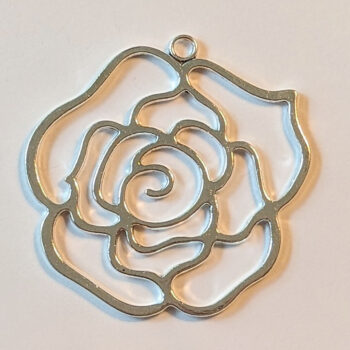 Large Cutout Hollow Rose Flower Pendant Silver