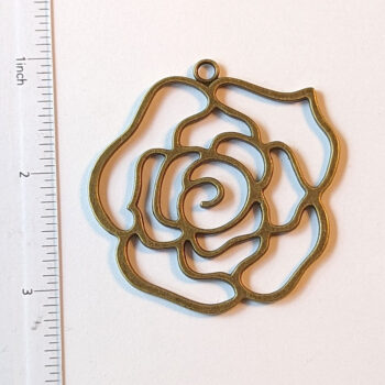 Large Cutout Hollow Rose Flower Pendant Antique Bronze - Image 2