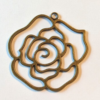 Large Cutout Hollow Rose Flower Pendant Antique Bronze