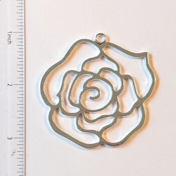 Large Cutout Hollow Rose Flower Pendant Silver - Image 2