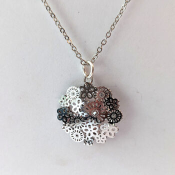 Silver Flower Flowers Pendant Necklace - Image 4