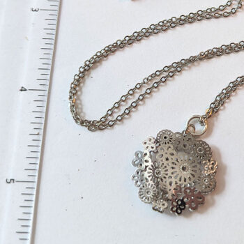 Silver Flower Flowers Pendant Necklace - Image 3