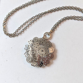 Silver Flower Flowers Pendant Necklace - Image 2