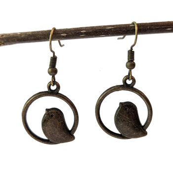 Antique Bronze Partridge in Hoop Earrings