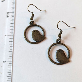 Antique Bronze Partridge in Hoop Earrings - Image 2