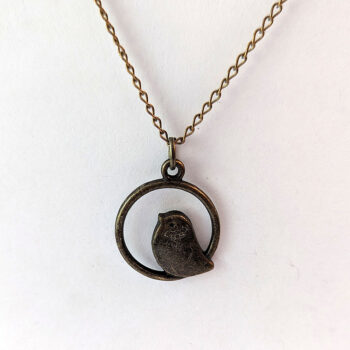 Antique Bronze Partridge Bird in Hoop Necklace