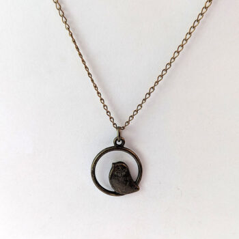 Antique Bronze Partridge Bird in Hoop Necklace - Image 3