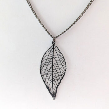 Filigree Black Gunmetal Leaf Pendant Necklace - Image 4