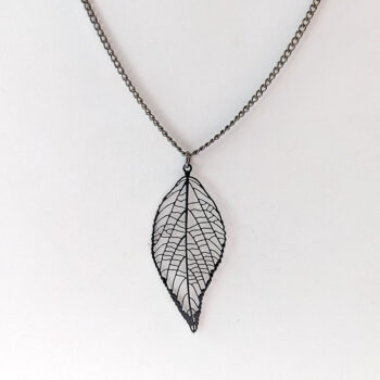 Filigree Black Gunmetal Leaf Pendant Necklace - Image 3