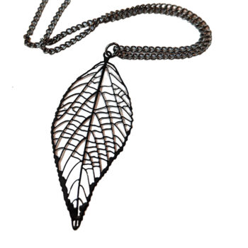 Filigree Black Gunmetal Leaf Pendant Necklace