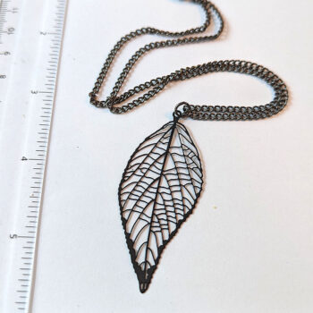 Filigree Black Gunmetal Leaf Pendant Necklace - Image 2