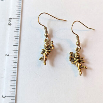 Gold Dainty Cupid Vintage Style Earrings - Image 2