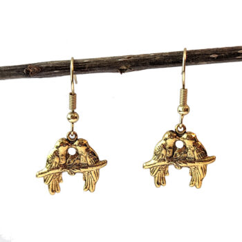 Gold Love Birds on a Branch Earrings