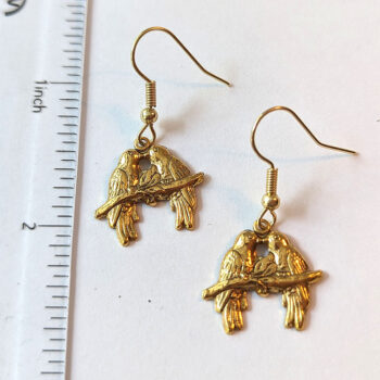 Gold Love Birds on a Branch Earrings - Image 2