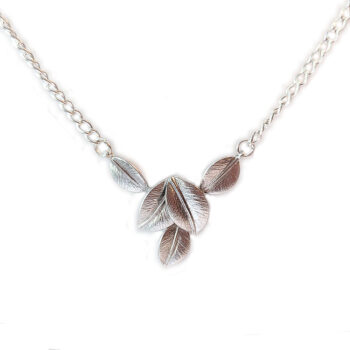 Silver Multiple Connected Leaves Leaf Pendant Necklace