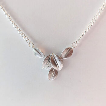 Silver Multiple Connected Leaves Leaf Pendant Necklace - Image 2