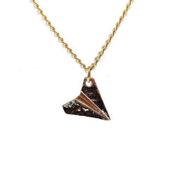 Origami Paper Airplane Pendant Necklace Gold