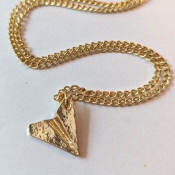 Origami Paper Airplane Pendant Necklace Gold - Image 6