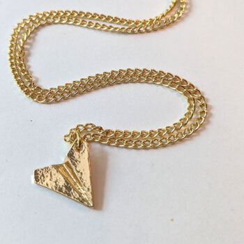 Origami Paper Airplane Pendant Necklace Gold - Image 3