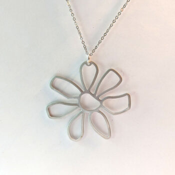 Large Irregular Shape Daisy Flower Silver Pendant Necklace