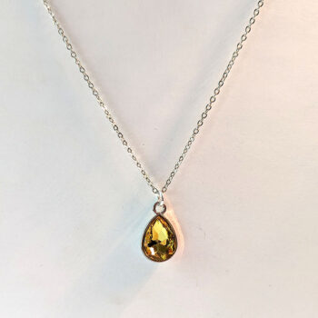 November Birthstone Yellow Glass Rhinestone Teardrop Silver Necklace - Image 4