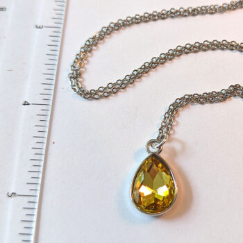 November Birthstone Yellow Glass Rhinestone Teardrop Silver Necklace - Image 3