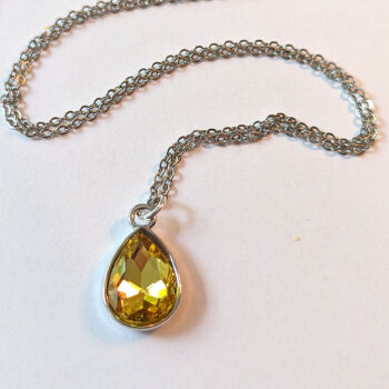 November Birthstone Yellow Glass Rhinestone Teardrop Silver Necklace - Image 2