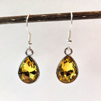 November Birthstone Orange Yellow Glass Rhinestone Teardrop Earrings Silver - Image 3