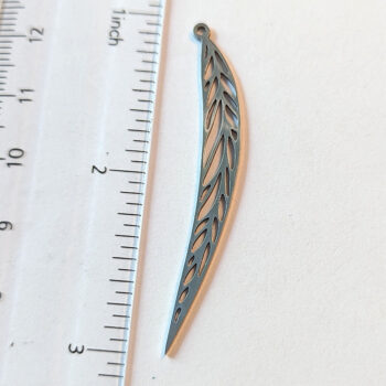 Stainless Steel Narrow Leaf Leaves Pendant / Connector Silver - Image 2