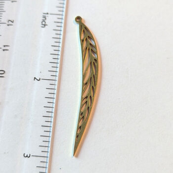 Stainless Steel Narrow Leaf Leaves Pendant / Connector Gold - Image 2