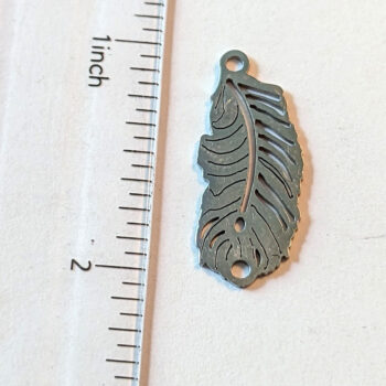 Silver Leaf Feather Pendant / Connector Stainless Steel - Image 2