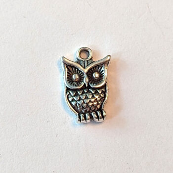 Small Dainty Owl Charm Antique Silver