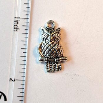 Small Owl on Branch Charm Antique Silver - Image 2