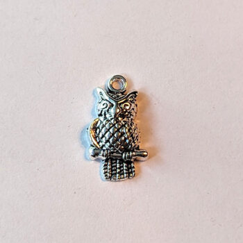 Small Owl on Branch Charm Antique Silver