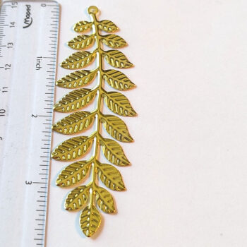 Large Furn Leaf Branch Pendant / Connector Gold - Image 2