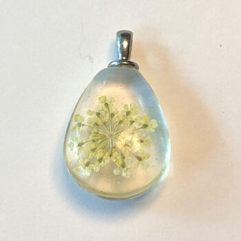 Teardrop Real Dried Yellow Flowers Glass Pendant Silver