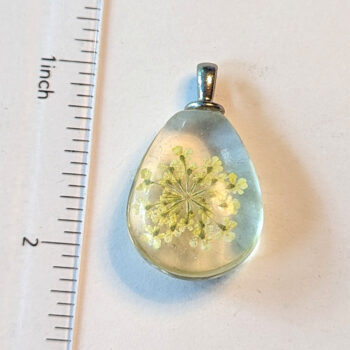 Teardrop Real Dried Yellow Flowers Glass Pendant Silver - Image 2