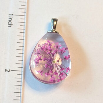 Teardrop Real Dried Purple Flowers Glass Pendant Silver - Image 2