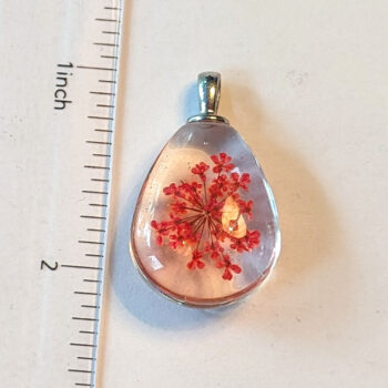 Teardrop Real Dried Red Flowers Glass Pendant Silver - Image 2