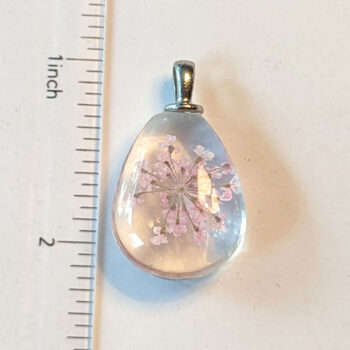 Teardrop Real Dried Pink Flowers Glass Pendant Silver - Image 2