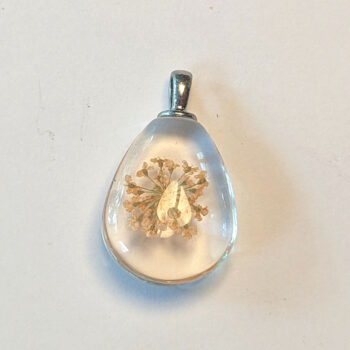 Teardrop Real Dried Orange Flowers Glass Pendant Silver