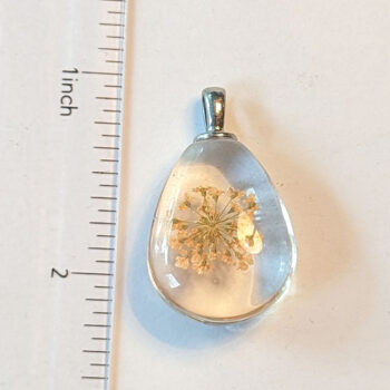 Teardrop Real Dried Orange Flowers Glass Pendant Silver - Image 2