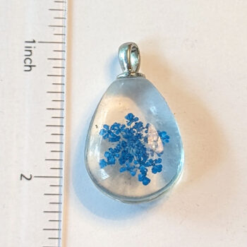 Teardrop Real Dried Blue Flowers Glass Pendant Silver - Image 2