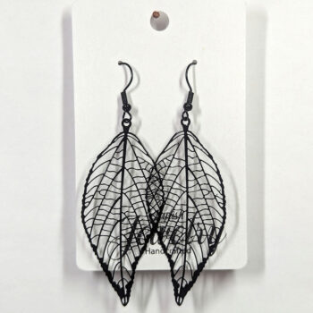 Filigree Black Gunmetal Leaf Earrings - Image 5