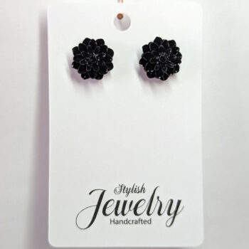 Black Chrysanthemum Flower Stud Earrings - Image 4